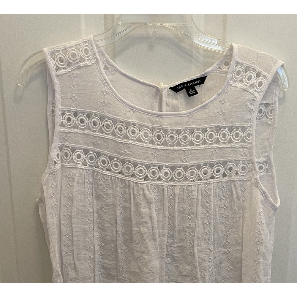 Zac & Rachel Womans Blouse Top White XL Geometric Sheer‎ Lace Sleeveless Gauzy